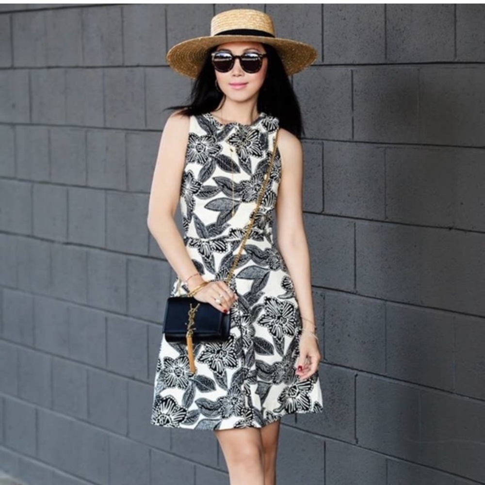 J. Crew Black and White Floral Midi Dress